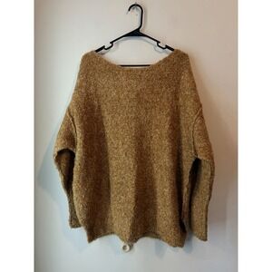 Free People Oversized Slouchy Sweater Mustard Size XS Fit Large Terry Wool Blend